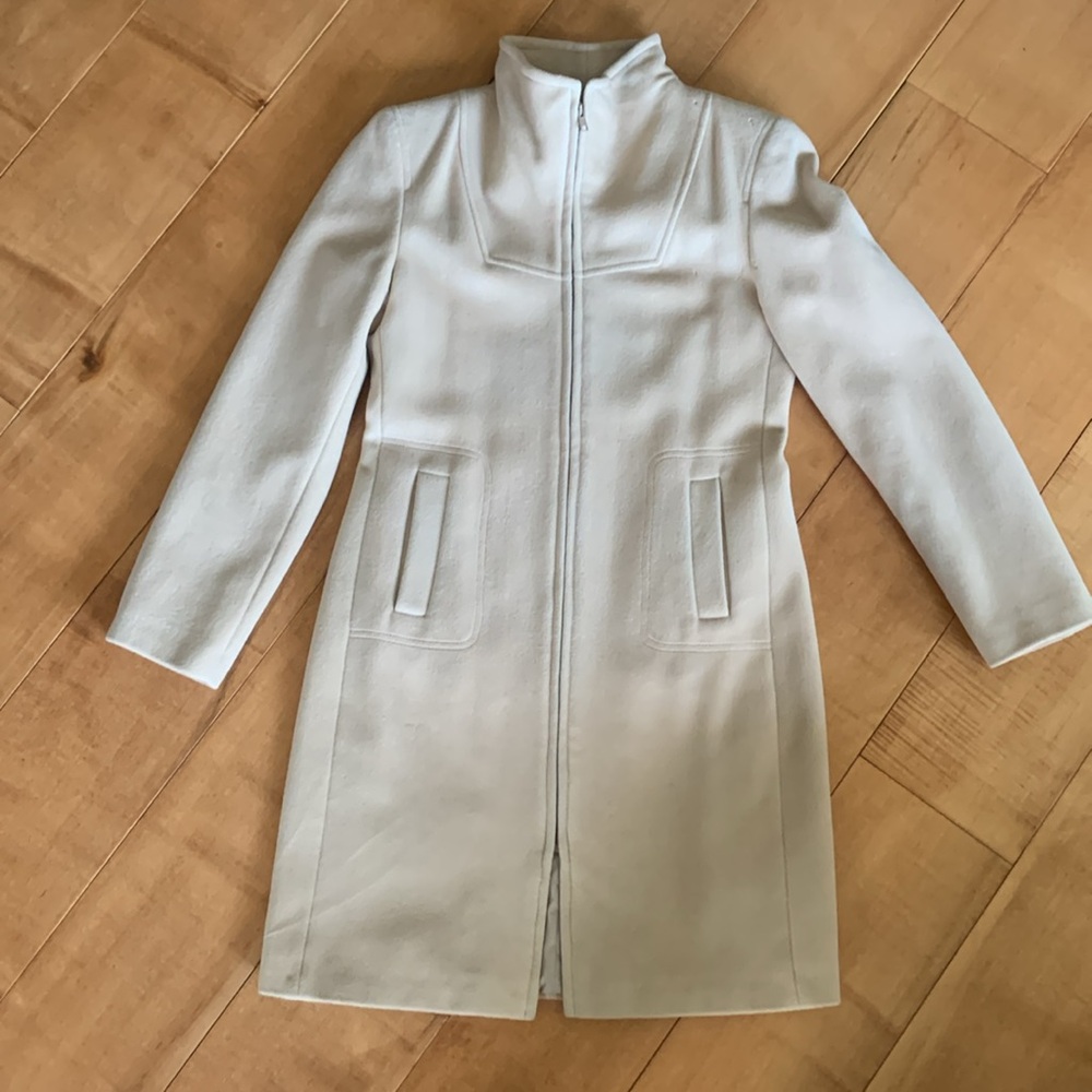 Elegant Cream Beige Long Coat Wool Angora